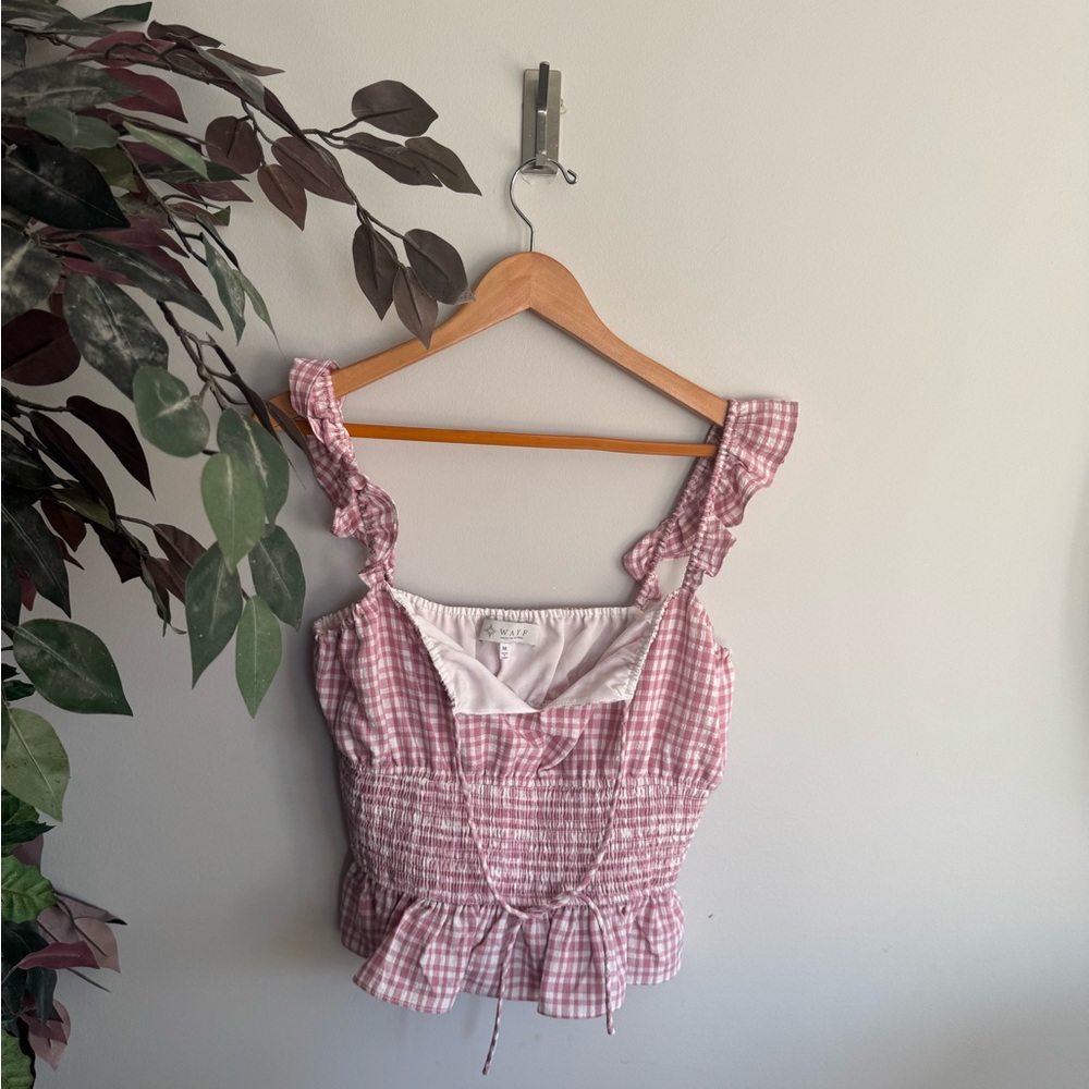 Wayf pink Checkered Ruffle Tank Top - Picture 3 of 6